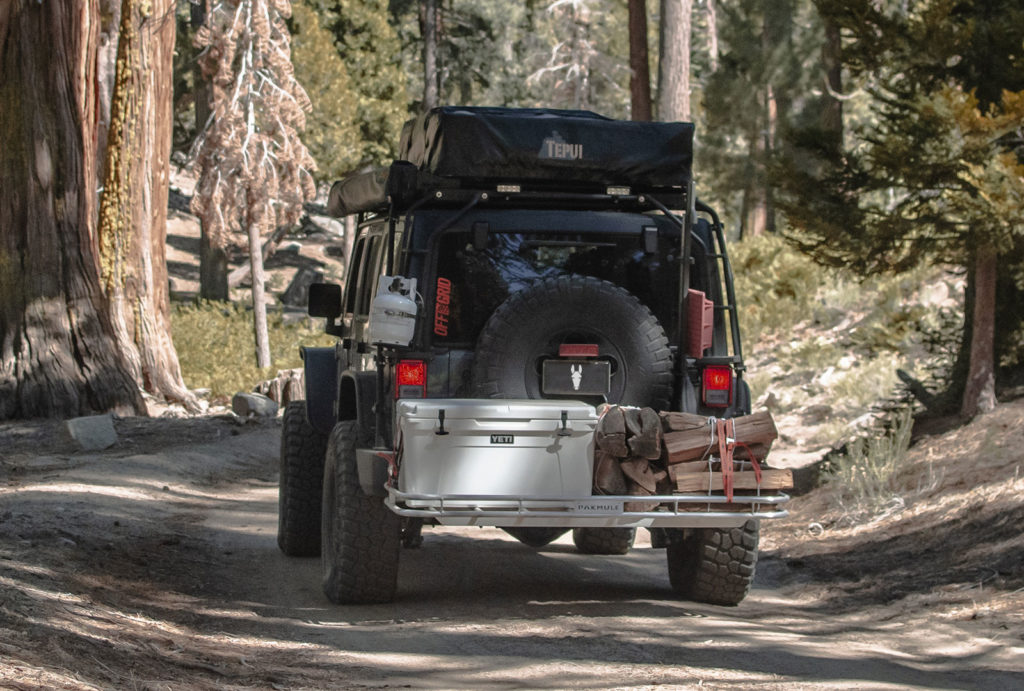 Pakmule sway-back hitch backet for jeeps
